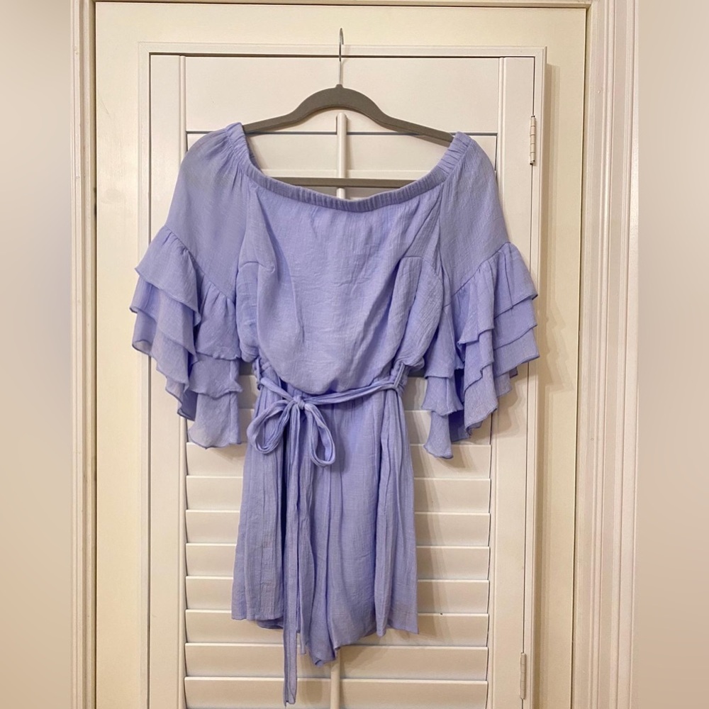 American Threads — Off the shoulder Blue Romper, size MEDIUM